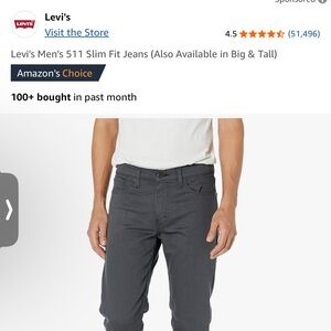 Levi's 511 Slim Gray Slim Fit Jeans with Smooth Finish